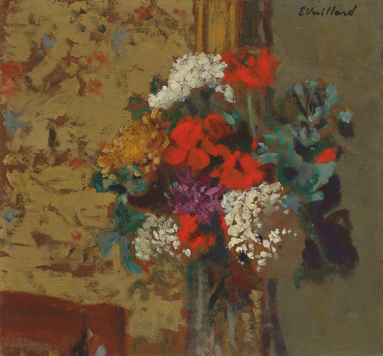 pelargonie i róże kalifornijskie; Pelargonie i śnieżki, ok. 1910 autorstwa Edouard Vuillard