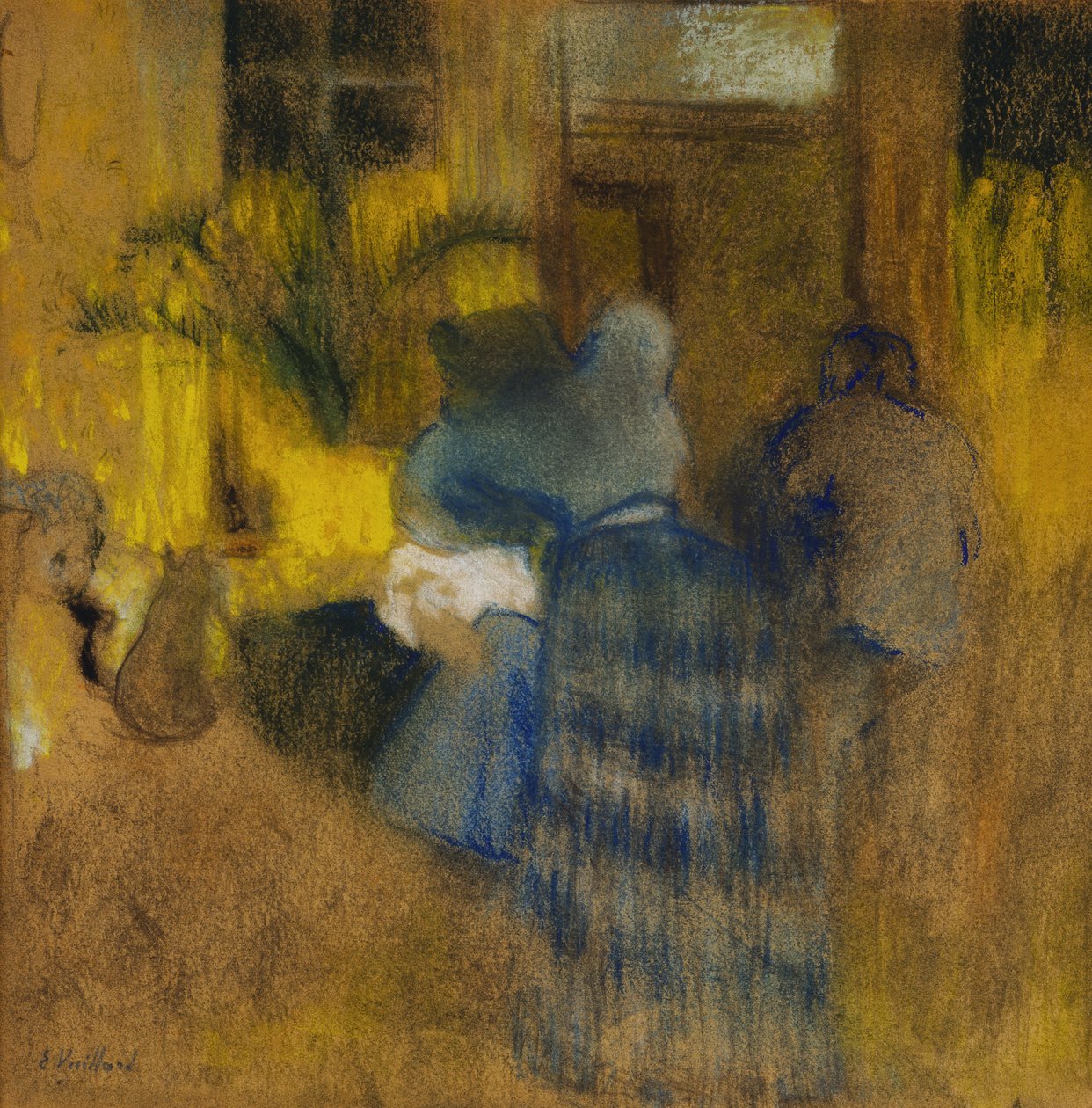 Wnętrze Żółto-Niebieskie, Kot i Dziecko autorstwa Edouard Vuillard