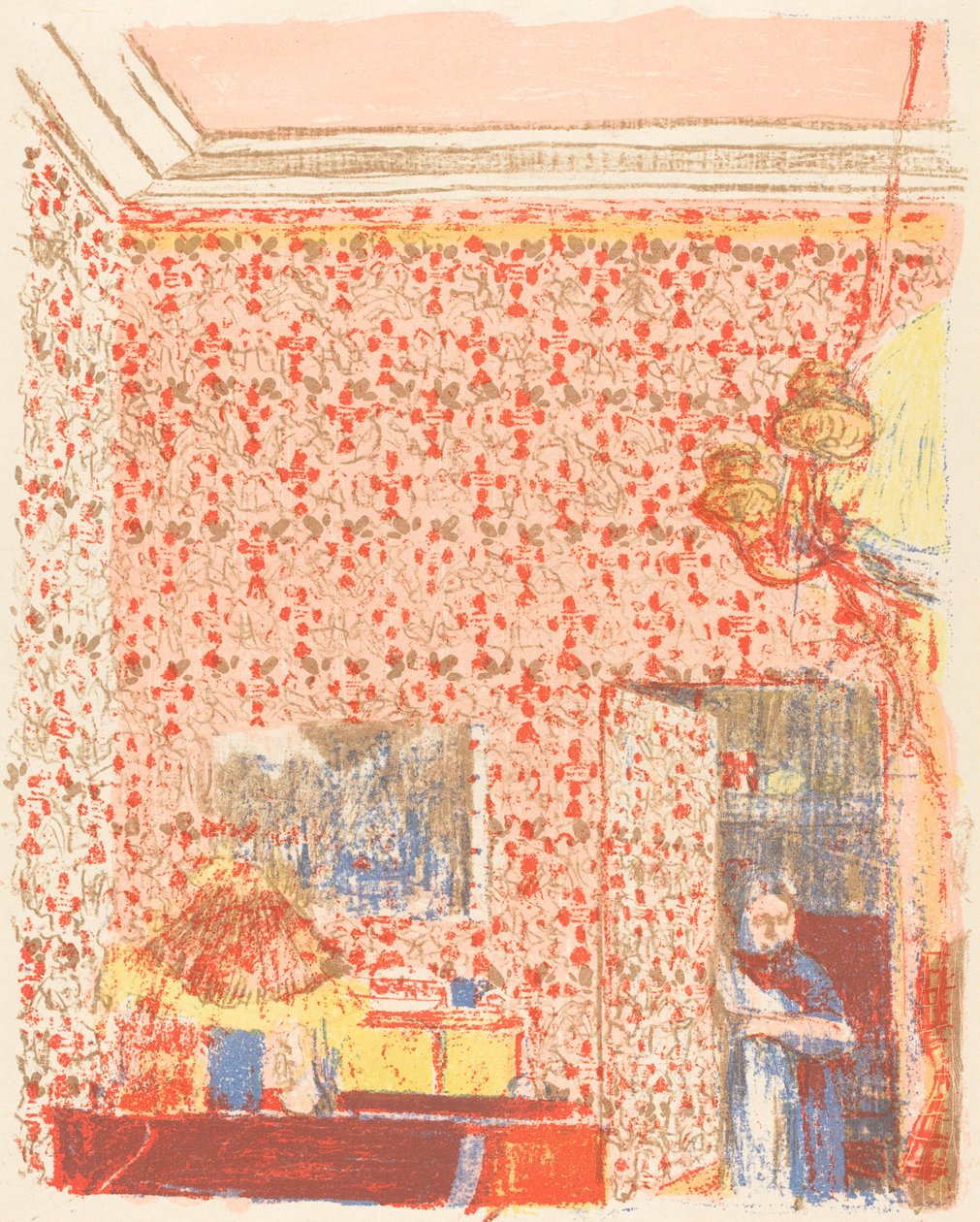 Wnętrze z różową tapetą I autorstwa Edouard Vuillard