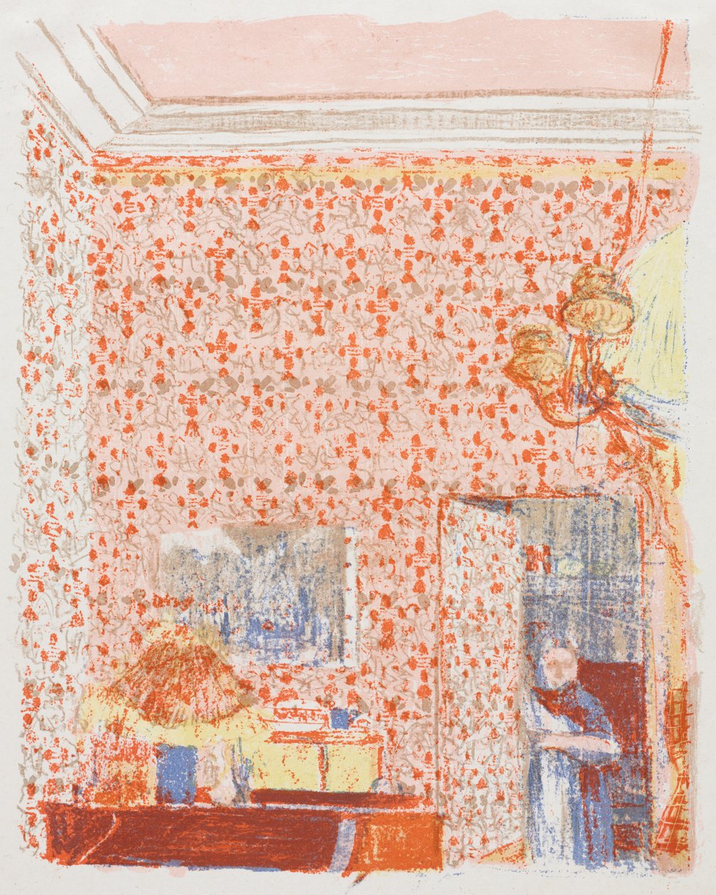 Wnętrze z różową tapetą I autorstwa Edouard Vuillard