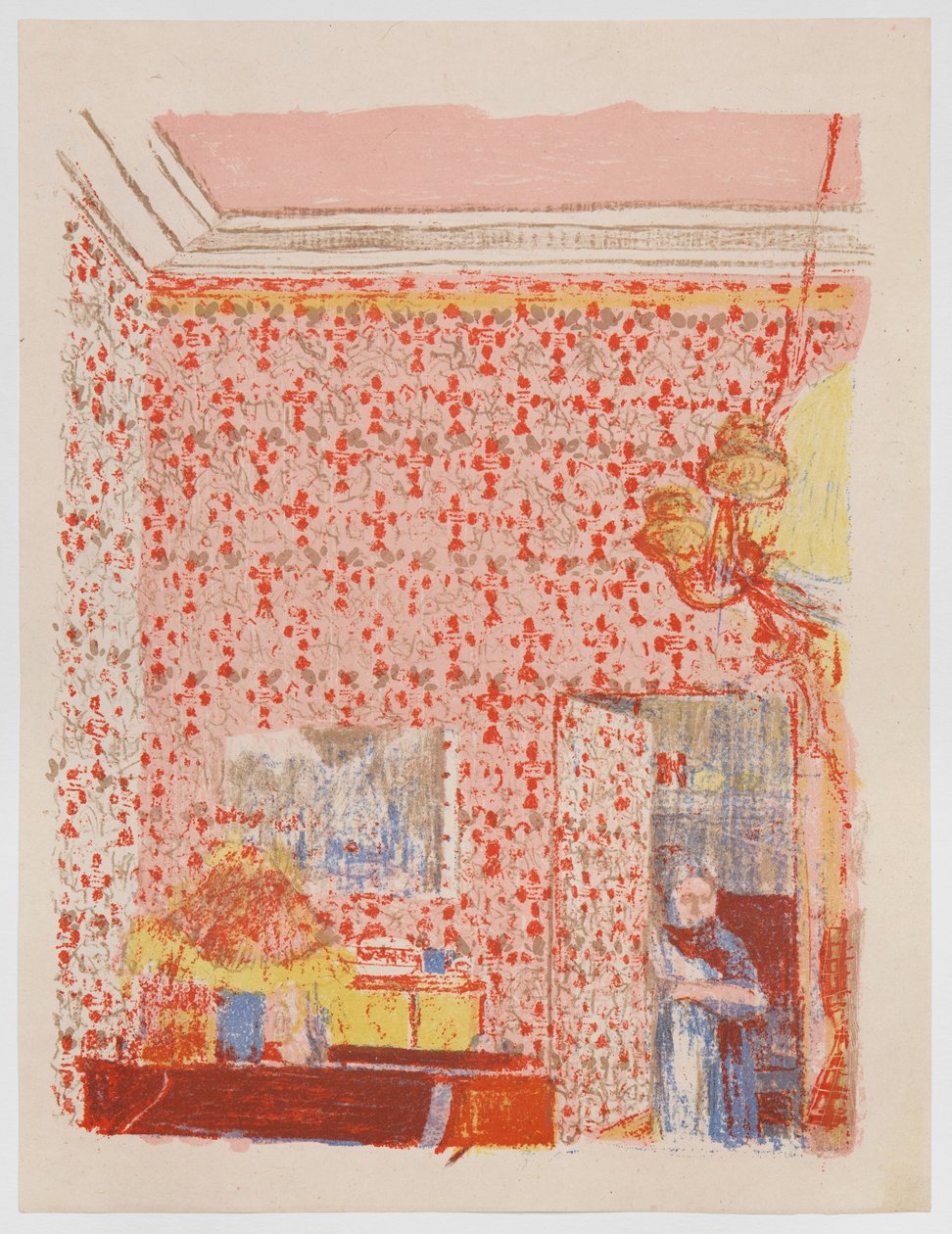 Innenraum mit rosa Tapete I, aus der Serie „Landschaften und Innenräume“ autorstwa Edouard Vuillard