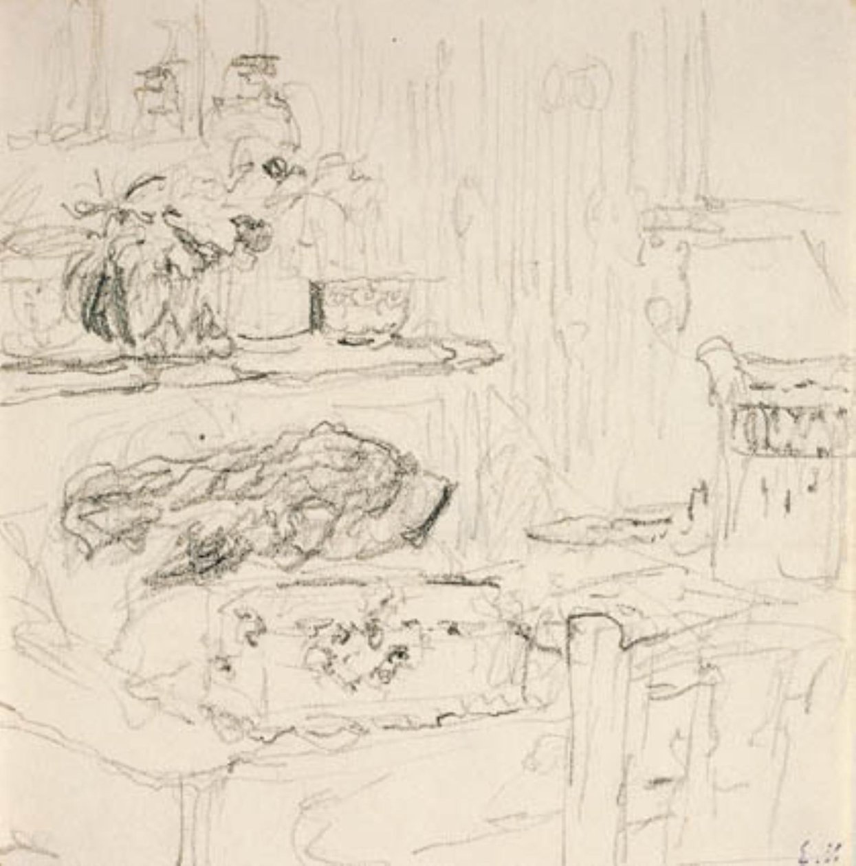Wnętrze z kwadratowym stołem autorstwa Edouard Vuillard