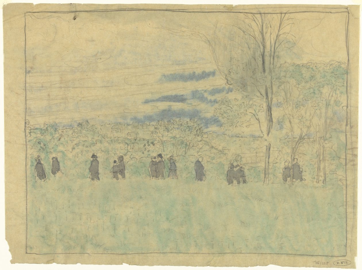 Krajobraz ze spacerowiczami: kondukt żałobny (?) autorstwa Edouard Vuillard