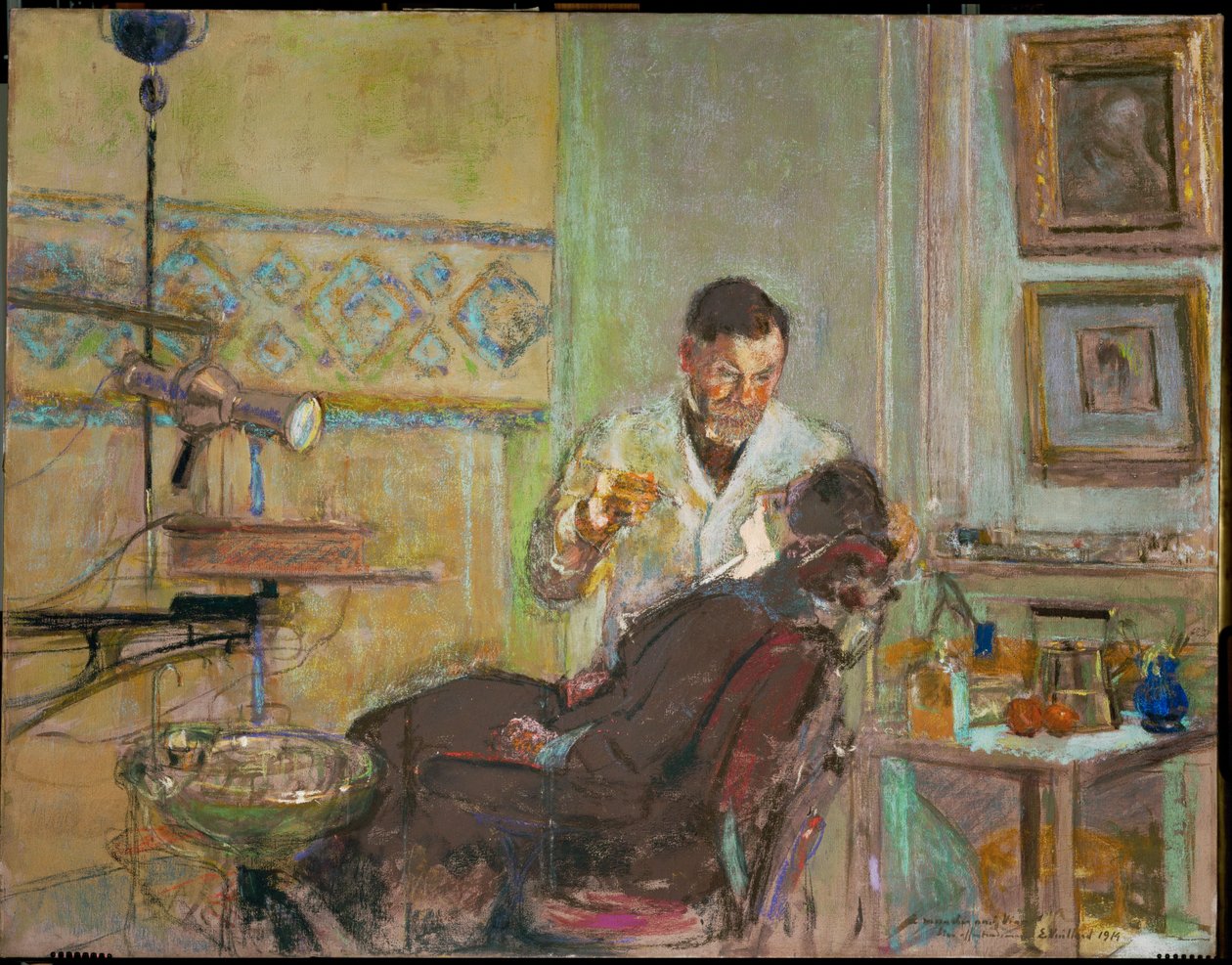 Doktor Georges Viau w swoim gabinecie dentystycznym, leczący Annette Roussel (olej na płótnie) autorstwa Edouard Vuillard