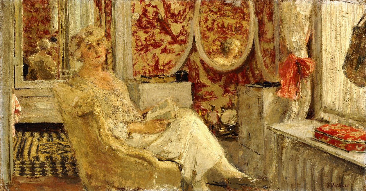 Lucy Hessel w buduarze w Cezanne Property, Vaucresson, 1924 autorstwa Edouard Vuillard