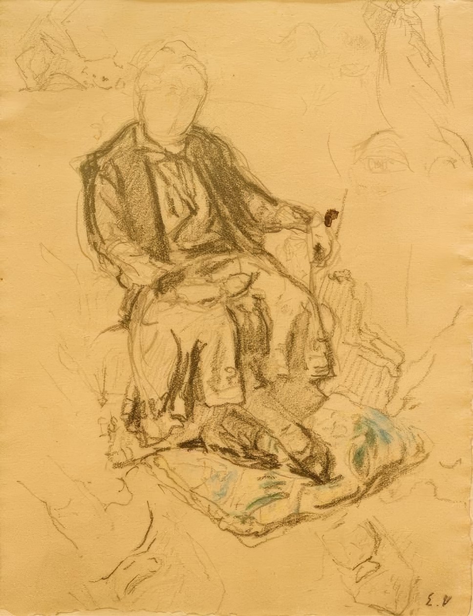 Madame Bénard siedzi ze stopami opartymi na poduszce autorstwa Edouard Vuillard