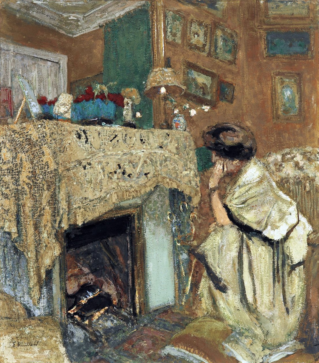 Madame Hessel (Lucy Hessell) przy kominku - Obraz Vuillarda, Edouarda (1868-1940) autorstwa Edouard Vuillard