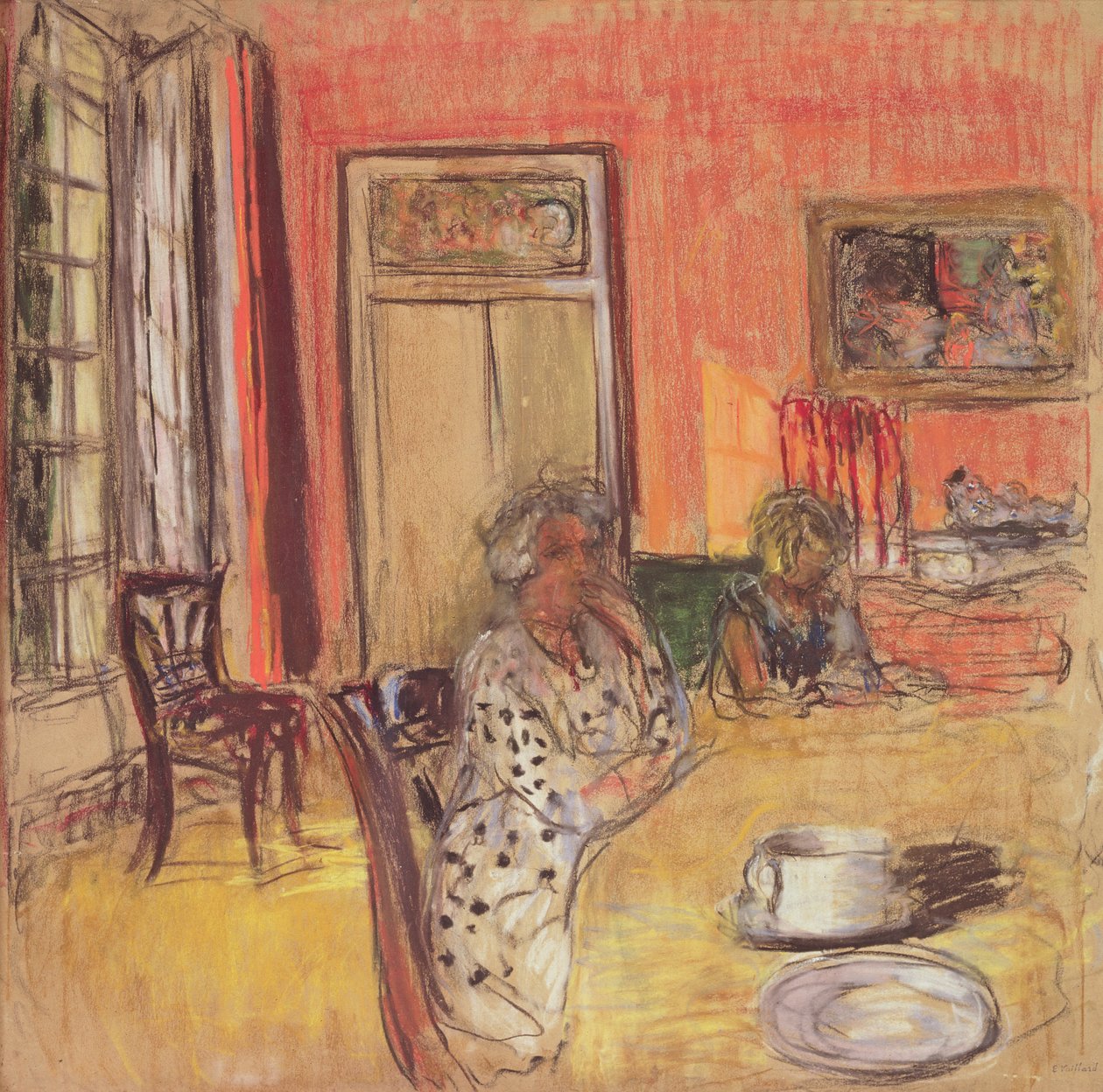 Madame Hessel i Lulu w jadalni w Château des Clayes, ok. 1935-38 autorstwa Edouard Vuillard