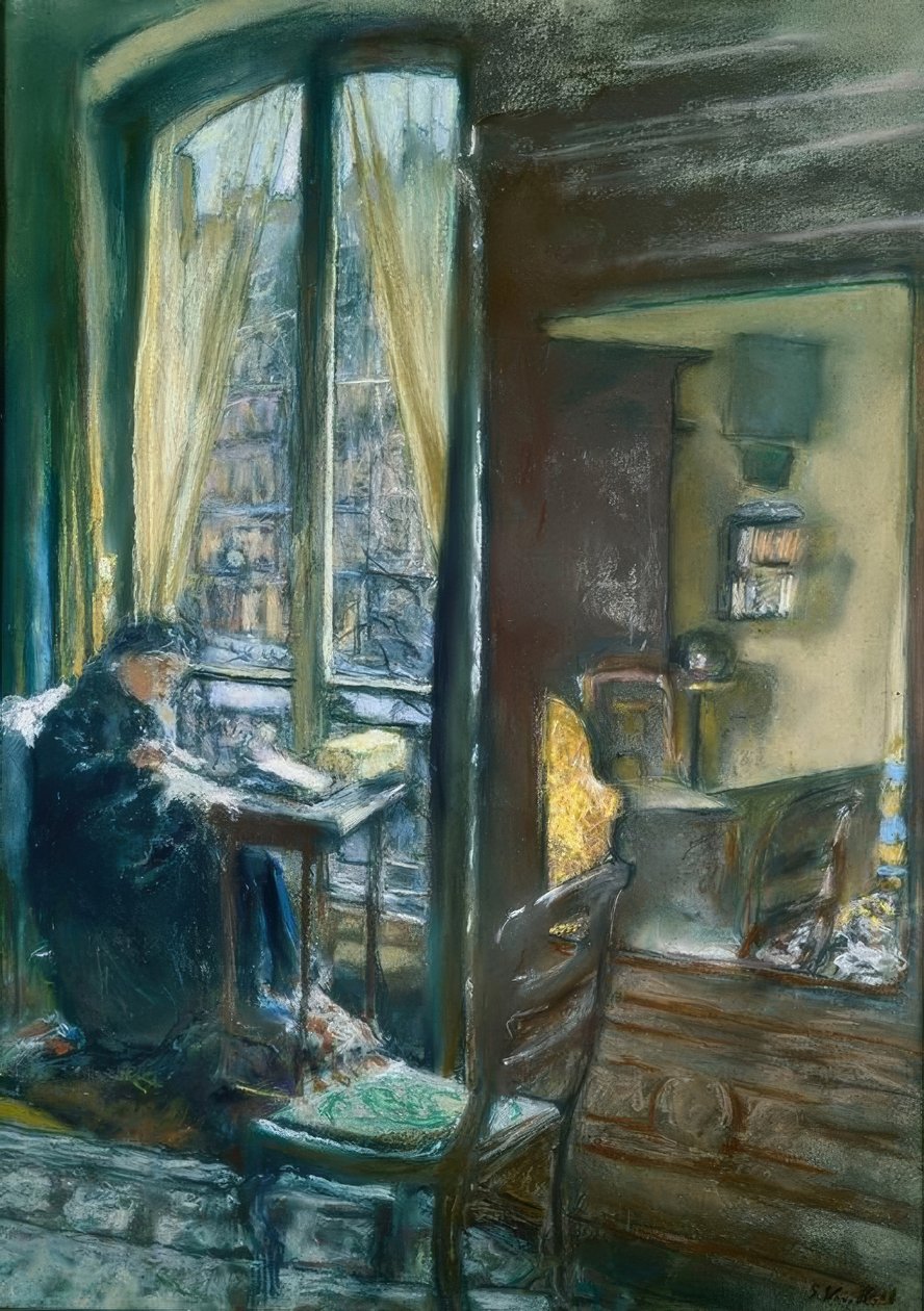 Madame Vuillard szyje w oknie, rue de Calais autorstwa Edouard Vuillard