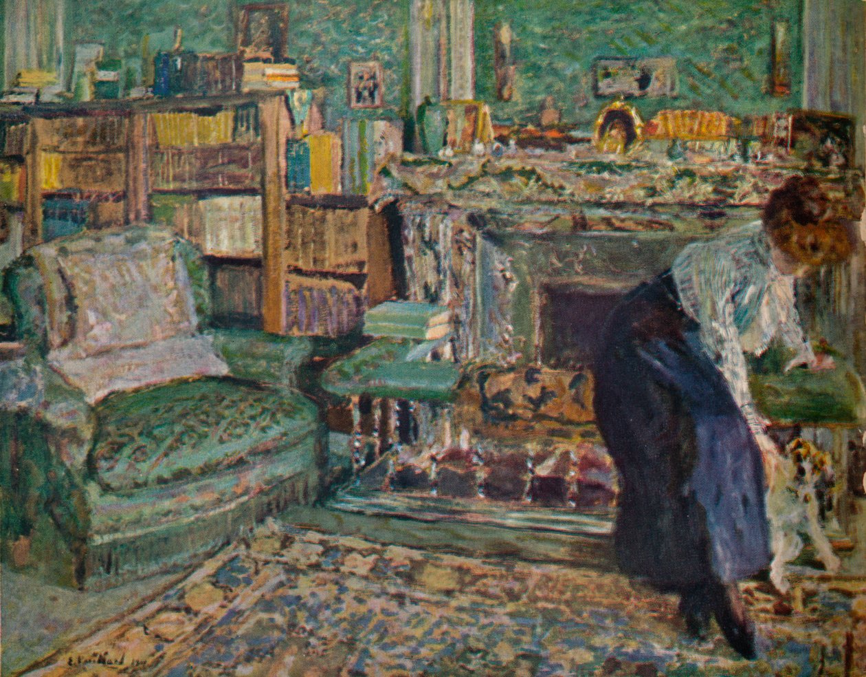 Marguerite Chapin w swoim mieszkaniu z psem, 1910 autorstwa Edouard Vuillard