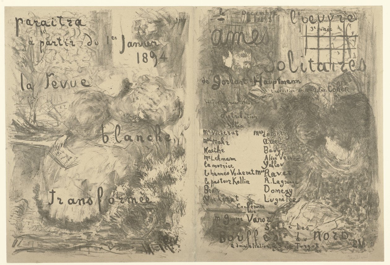 Okładka broszury programowej z reklamą La Revue Blanche i zapowiedzią gry Ames Solitaires La revue blanche transformée Ames Solitaires autorstwa Edouard Vuillard