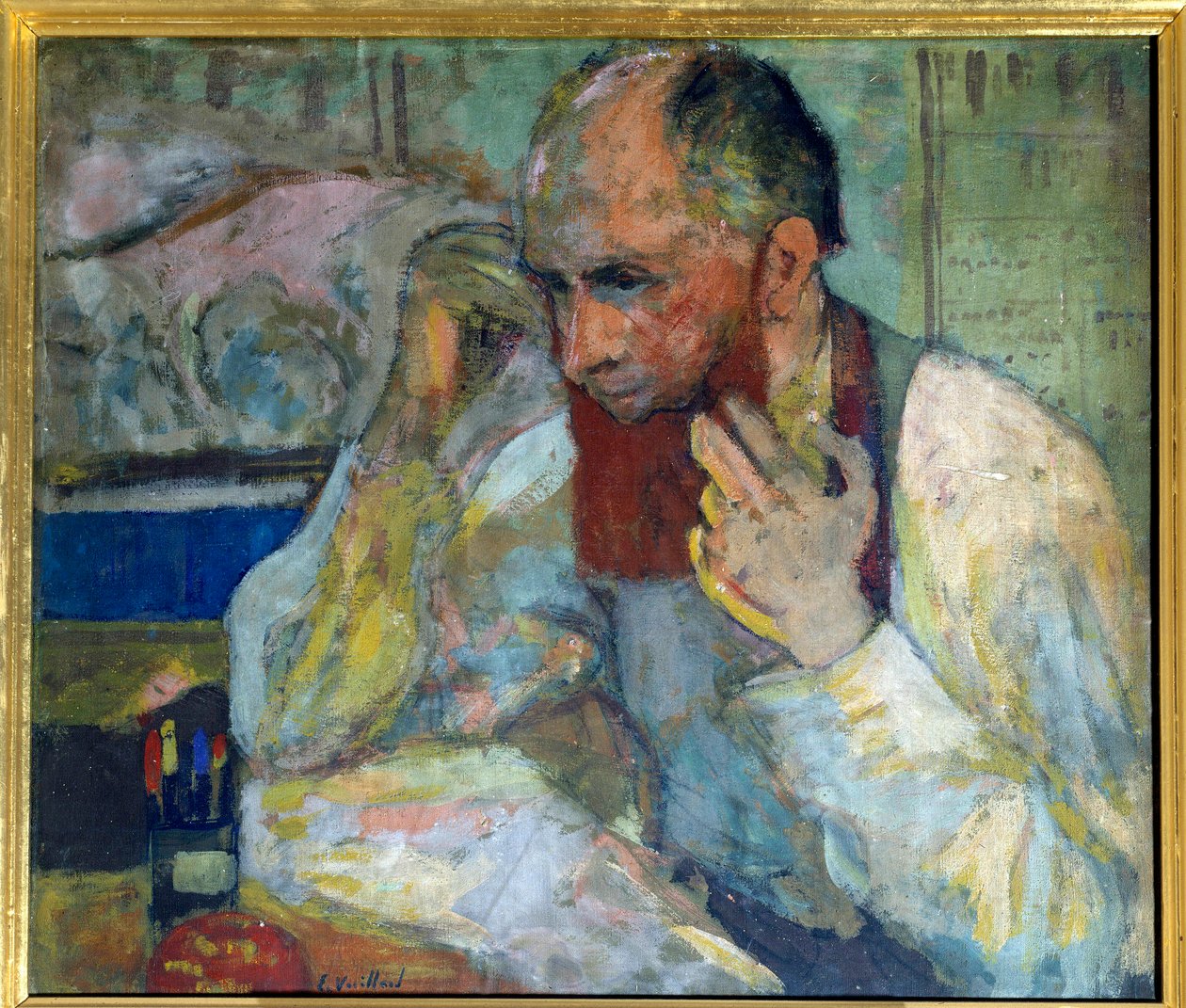 Komik Aurelien Lugne Poe (Lugne-Poe) (1869-1940) charakteryzator, Paryż XX w., Komedia Pól Elizejskich (olej na płótnie) autorstwa Edouard Vuillard
