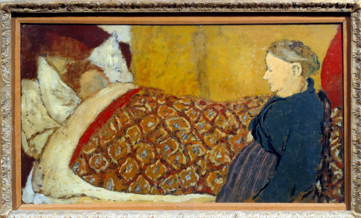 Kołysanka Babcia śpiewa kołysankę lub opowiada dziecku do snu. Kartonowy marufel na drewnianym panelu Parqueque d"Edouard Vuillard autorstwa Edouard Vuillard