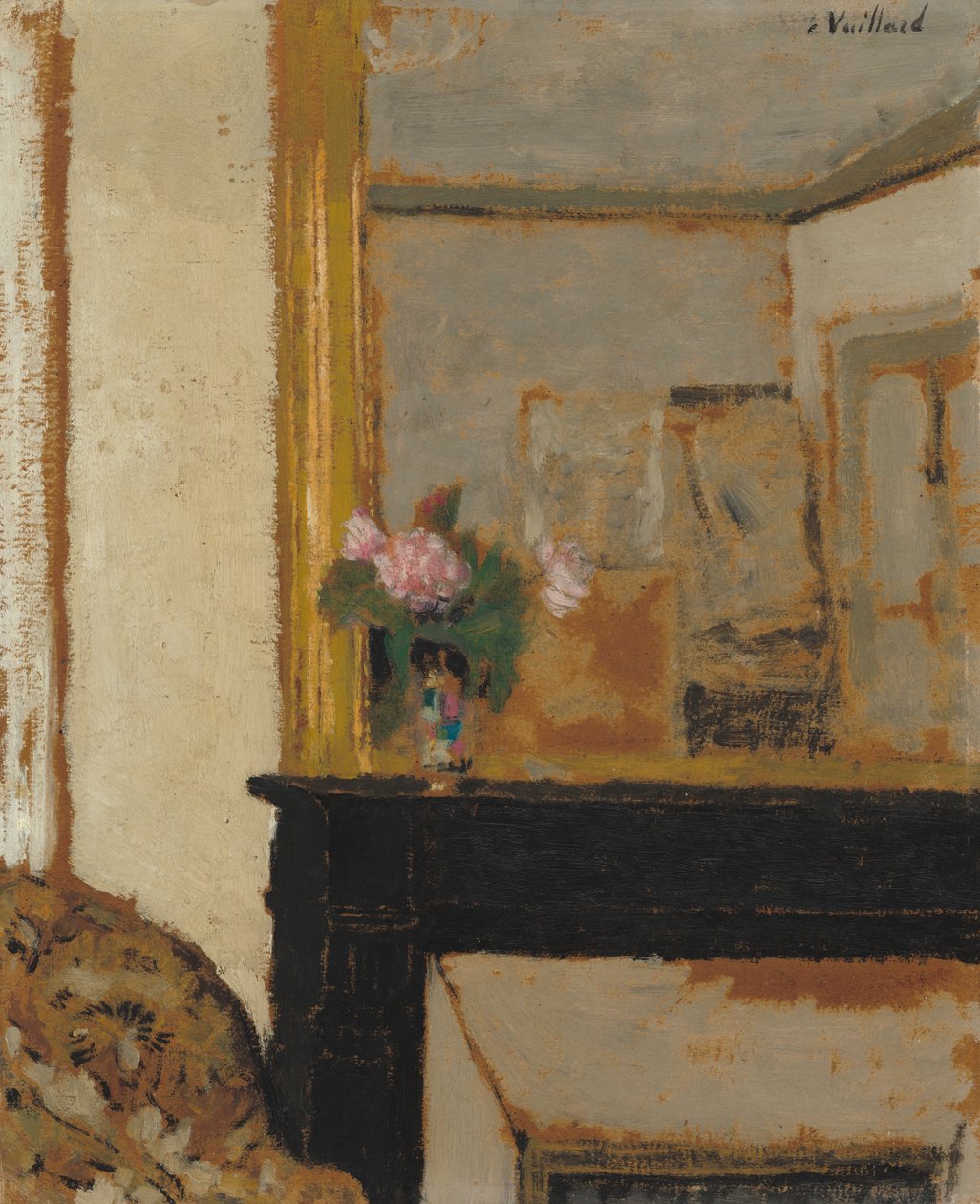 Wazon z kwiatami na kominku autorstwa Edouard Vuillard