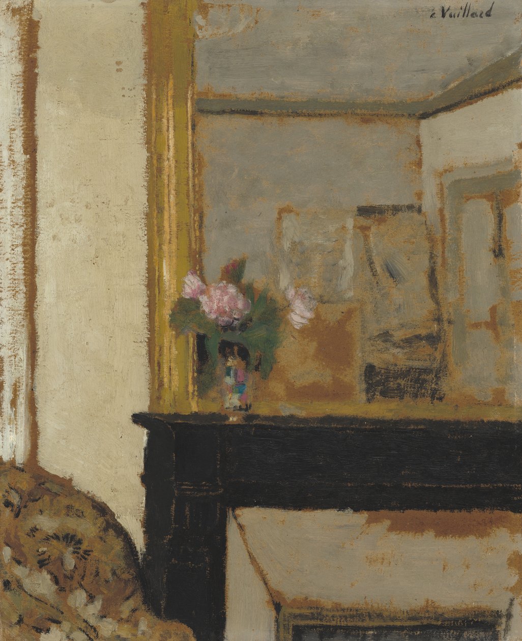 Wazon z kwiatami na kominku, ok. 1900 (olej na tekturze) autorstwa Edouard Vuillard