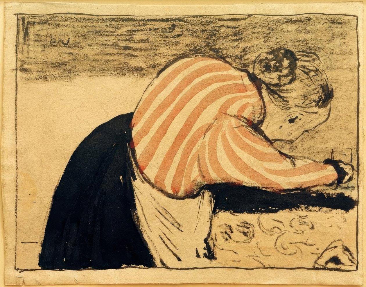Stara kobieta oparta o stół autorstwa Edouard Vuillard
