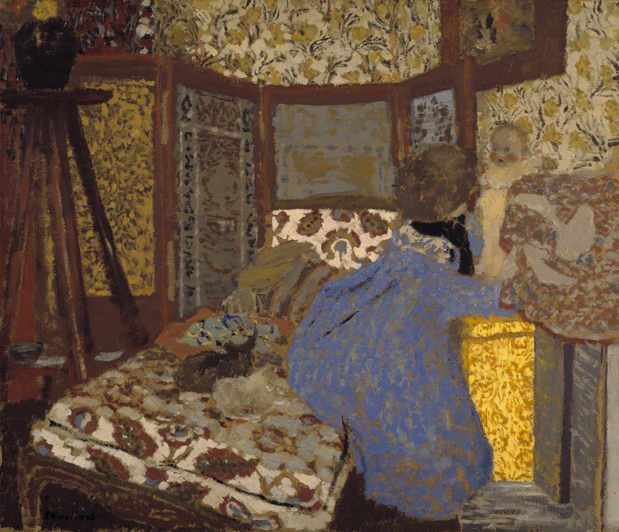 Kobieta w błękicie z dzieckiem, ok. 1899 (olej na tekturze) autorstwa Edouard Vuillard