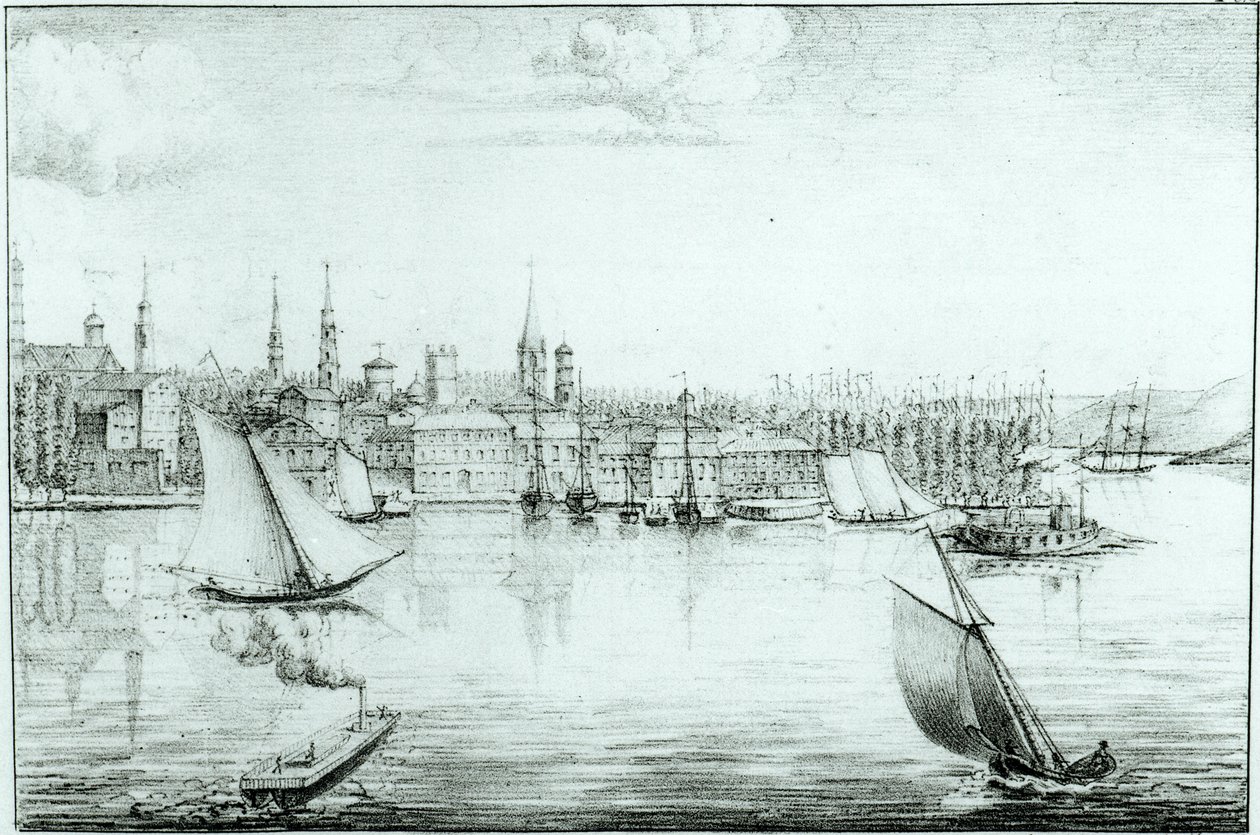 Nowy Jork z Zachodu, z „Zebrania map i widoków z podróży w Ameryce, we Włoszech, na Sycylii i w Egipcie” de Montule, 1821 autorstwa Edouard de Montule