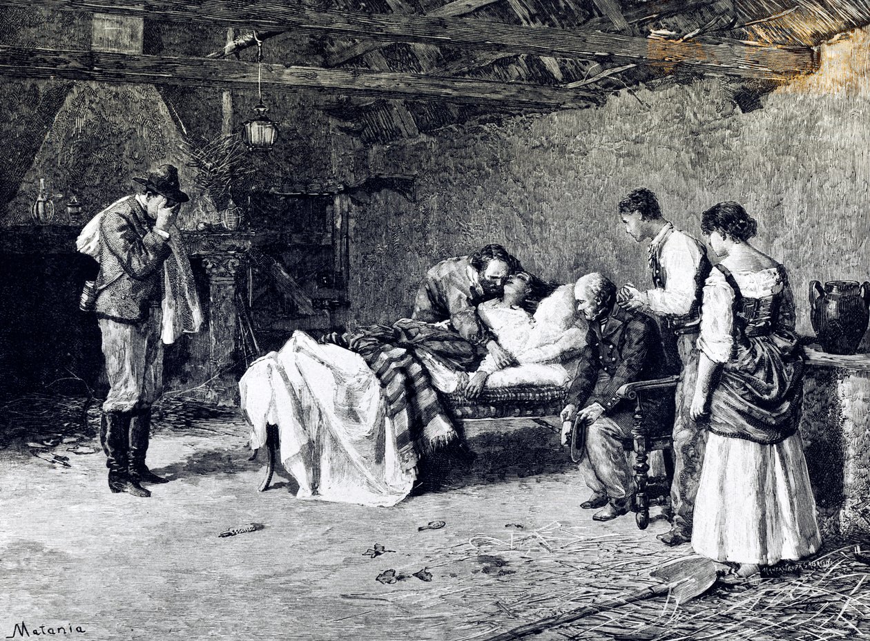 Śmierć Anity Garibaldi na farmie markiza Guiccioli (ilustracja) autorstwa Edouardo Matania