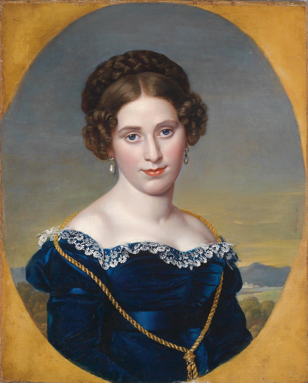 Portret młodej kobiety / portret damy na tle krajobrazu autorstwa Eduard Friedrich Leybold
