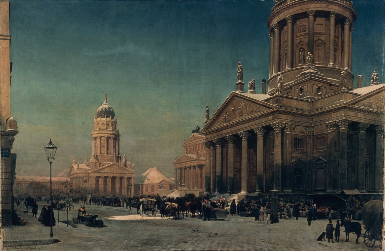 Gendarmenmarkt zimą, 1857 autorstwa Johann Philipp Eduard Gartner