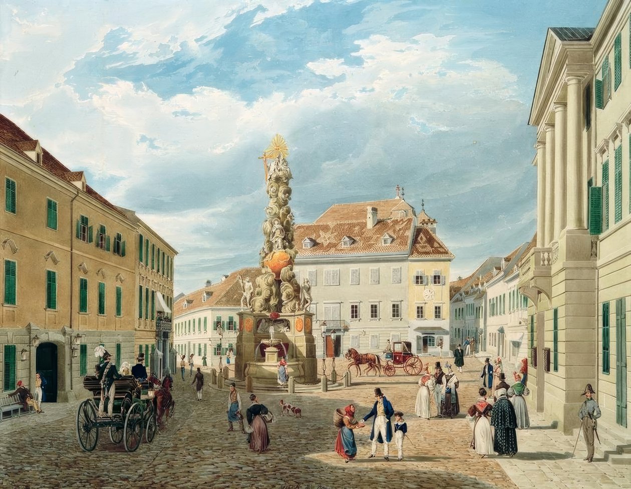 Dom cesarski z fontanną Ferdynanda w Baden koło Wiednia autorstwa Eduard Gurk