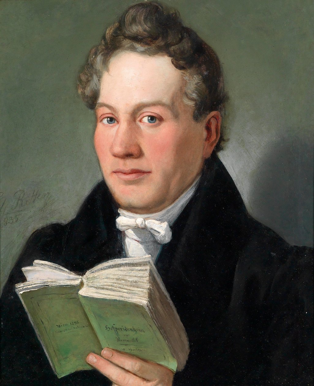 Portret wiedeńskiego pisarza Christopha Kuffnera (1777-1846) z jego książką Hesperidenhain romantyzmu autorstwa Eduard Ritter