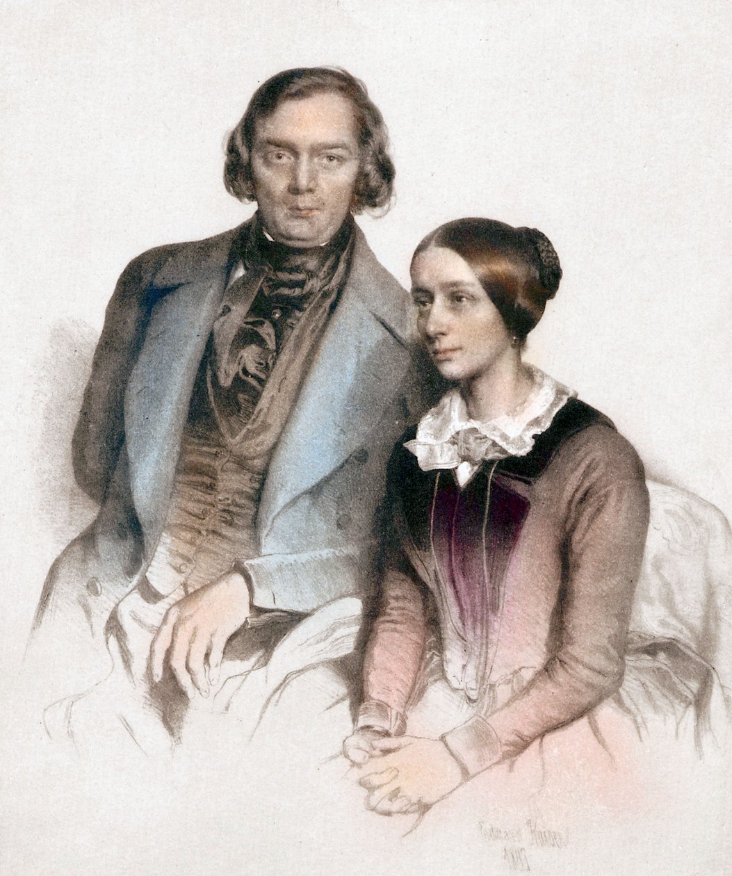 Robert et Clara Schumann (kolorowe grawerowanie) autorstwa Eduard (after) Kaiser