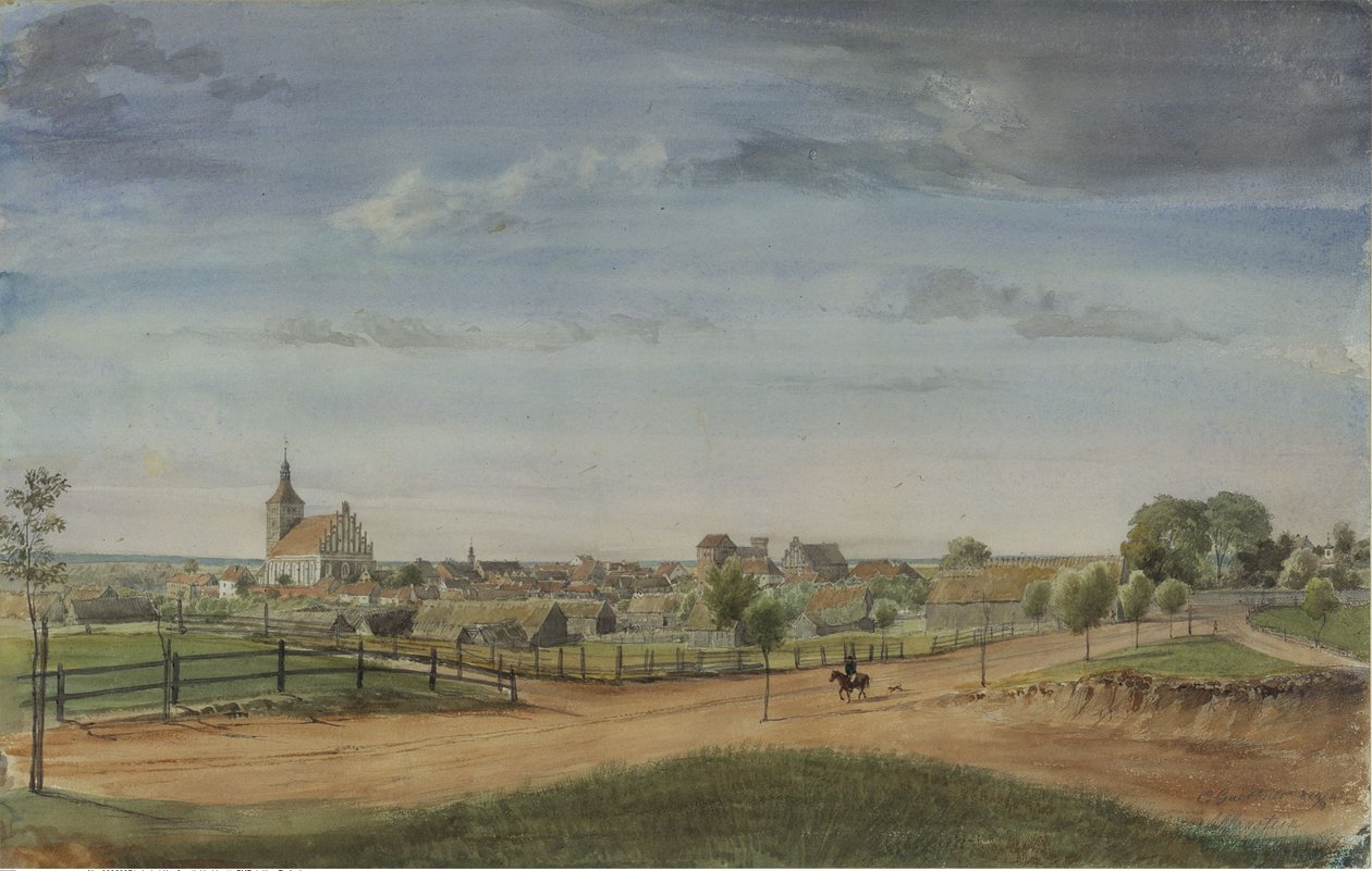 Allenstein [Prusy Wschodnie] ze skrzyżowaniem dróg na pierwszym planie autorstwa Eduard Gaertner