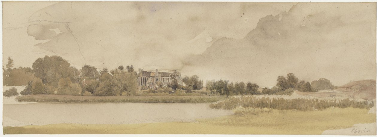 Jezioro Amtssee i klasztor Chorin autorstwa Eduard Gaertner