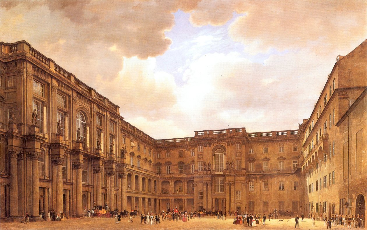 niemiecki: Schlüterhof im Berliner Schloss
rosyjski: Schlüterhof im Berliner Schloss autorstwa Eduard Gaertner