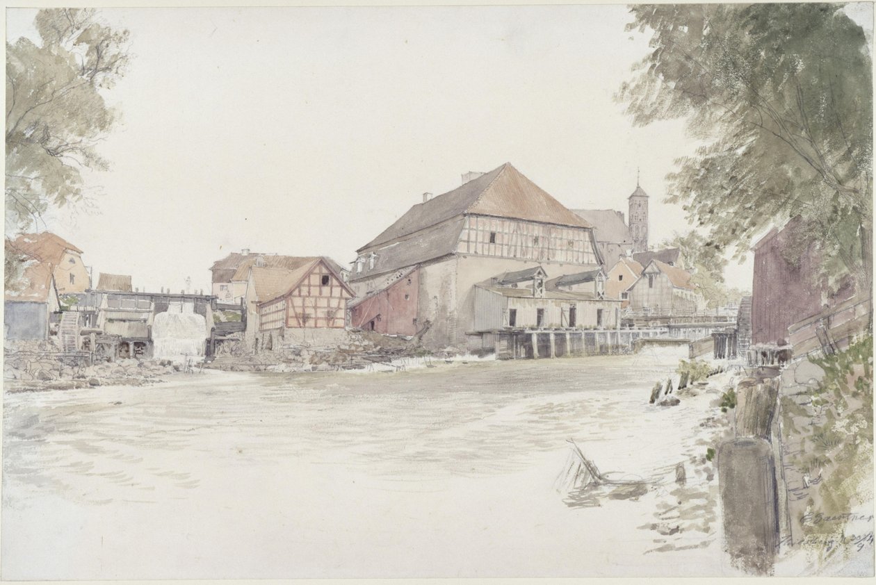 Młyny nad Allą w Heilsbergu autorstwa Eduard Gaertner