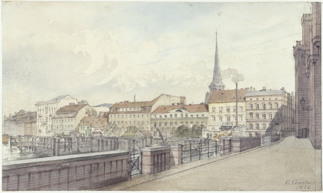 Mühlendamm i Burgstraße w Berlinie autorstwa Eduard Gaertner