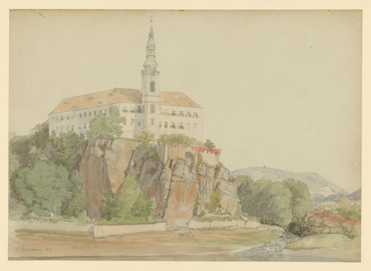 Zamek nad rzeką (Dunaj?) autorstwa Eduard Gaertner