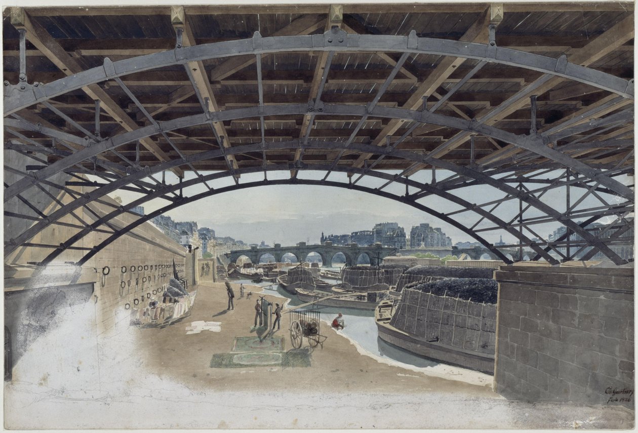 Pod Pont des Arts z widokiem na Pont Neuf i wyspę na Sekwanie w Paryżu autorstwa Eduard Gaertner