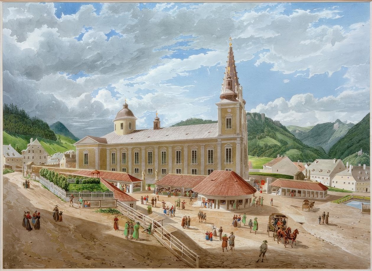 Bazylika Mariazell z placu kościelnego autorstwa Eduard Gurk