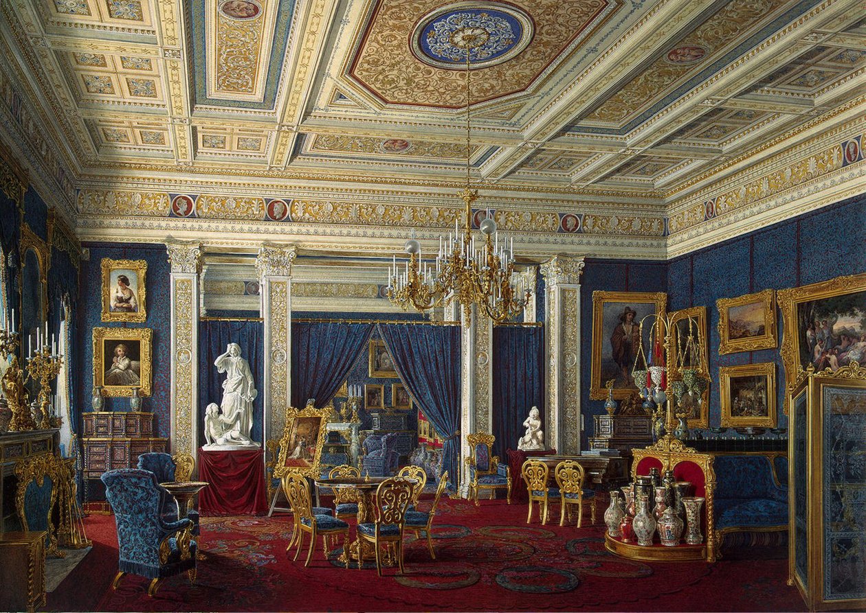 Błękitny Salonik w Pałacu Maryjskim w Sankt Petersburgu, połowa XIX wieku. autorstwa Eduard Hau