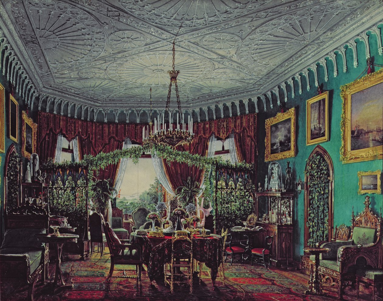 Salon cesarzowej Aleksandry Fiodorownej (1798-1860) lata 50. XIX wieku autorstwa Eduard Hau