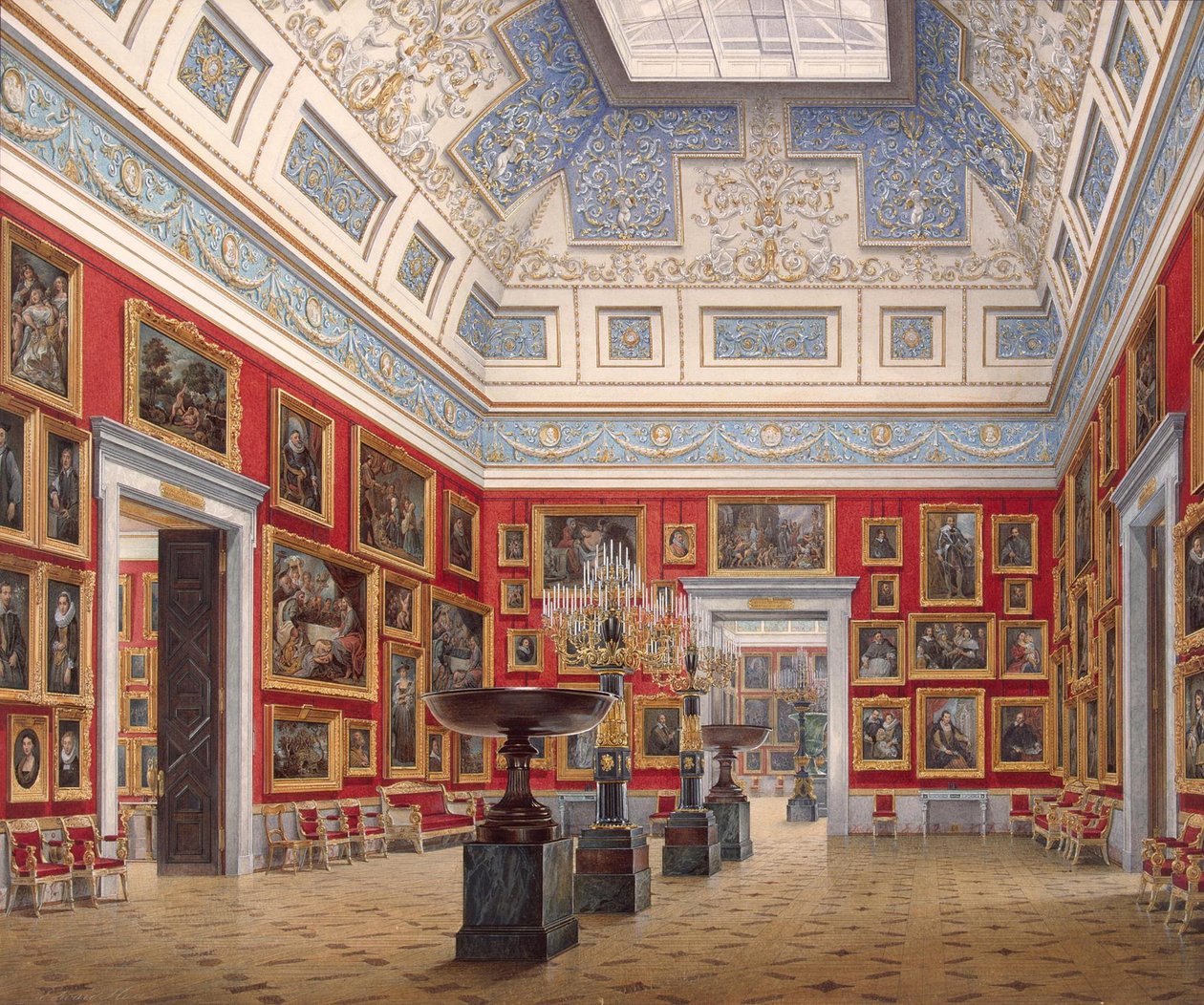 Wnętrza Nowego Ermitażu. Sala malarstwa flamandzkiego, 1854 autorstwa Eduard Hau