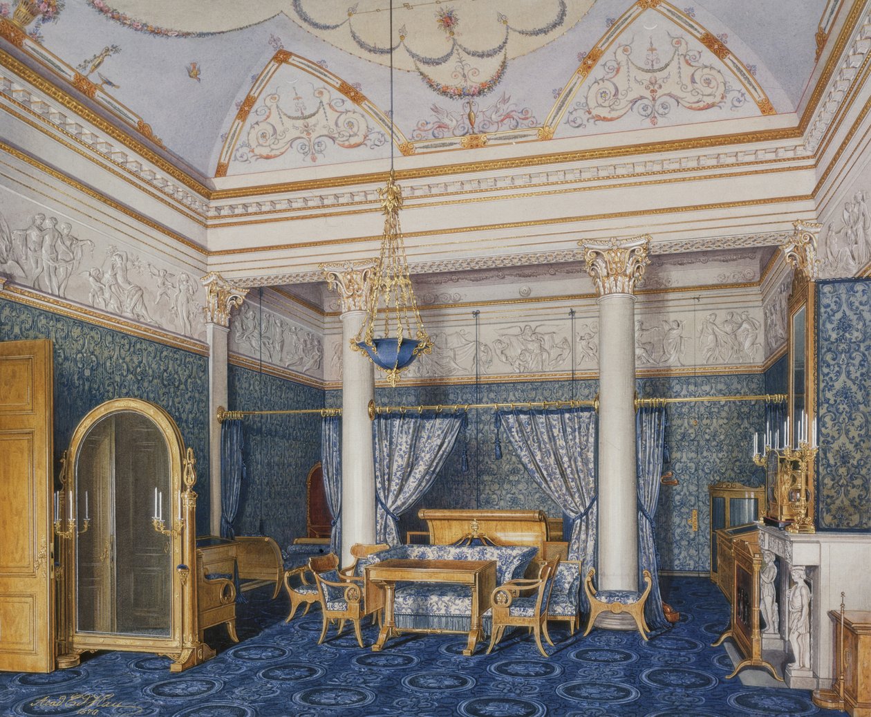 Wnętrza Pałacu Zimowego. Sypialnia cesarzowej Aleksandry Fiodorowny, 1870 autorstwa Eduard Hau