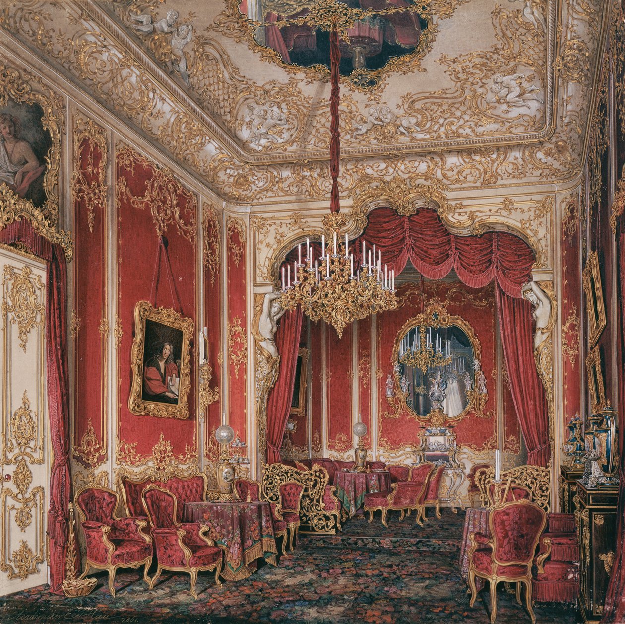 Wnętrza Pałacu Zimowego. Buduar cesarzowej Marii Aleksandrownej, 1861 autorstwa Eduard Hau