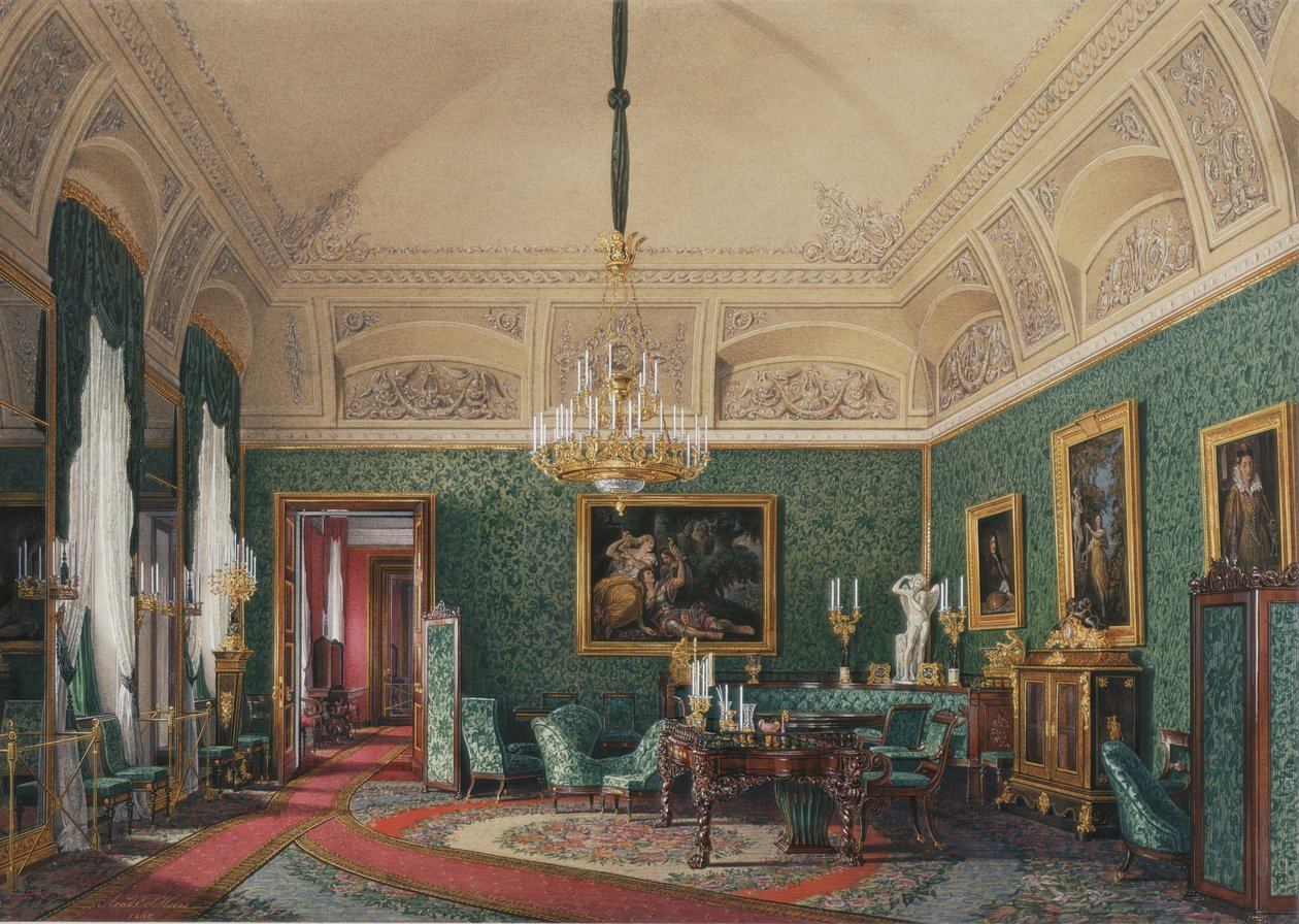 Wnętrza Pałacu Zimowego. Pierwszy zarezerwowany apartament. Mały Gabinet Wielkiej Księżnej Marii Nikołajewnej, 1867 autorstwa Eduard Hau