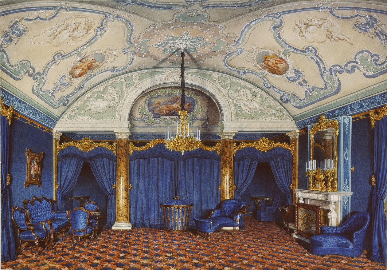 Wnętrza Pałacu Zimowego. Czwarty zarezerwowany apartament. Sypialnia, 1868 autorstwa Eduard Hau