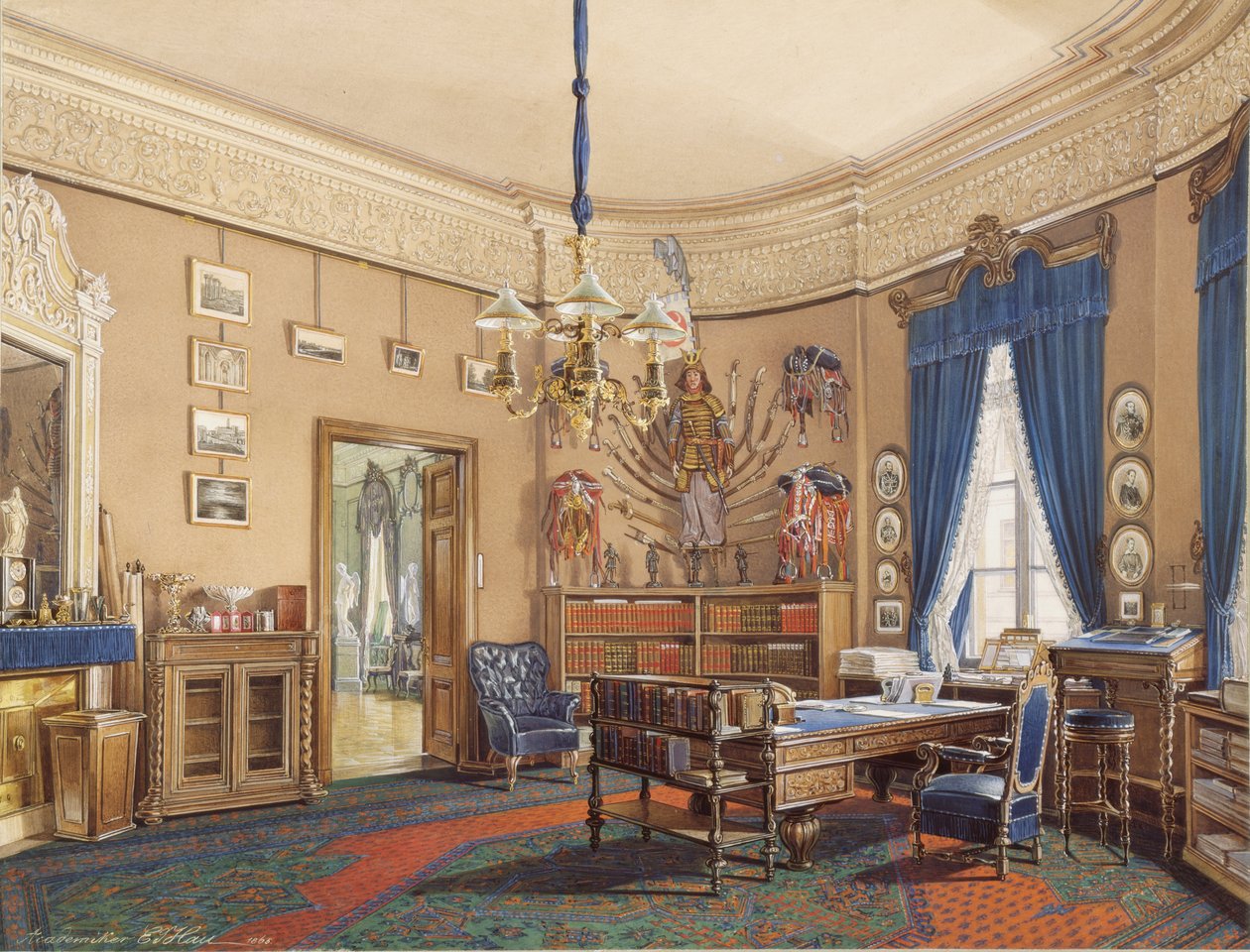 Wnętrza Pałacu Zimowego. Gabinet księcia koronnego Nikołaja Aleksandrowicza, 1865 autorstwa Eduard Hau