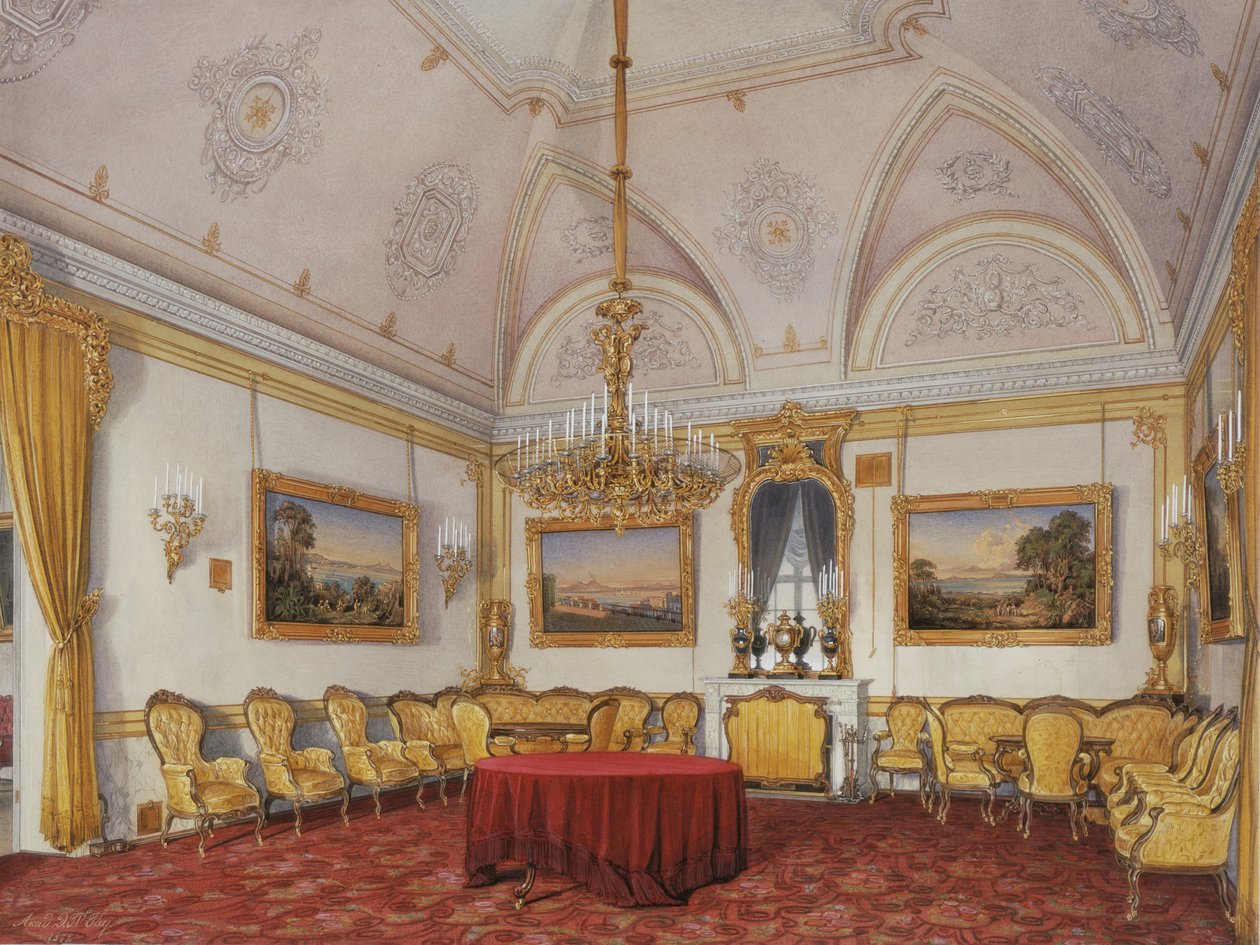 Wnętrza Pałacu Zimowego. Trzecie zarezerwowane mieszkanie. Salonik, 1872 autorstwa Eduard Hau