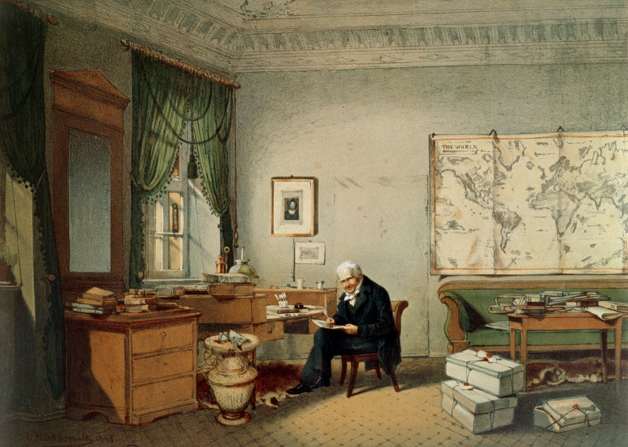 Baron Alexander von Humboldt (1769-1859) w swoim studium autorstwa Eduard Hildebrandt
