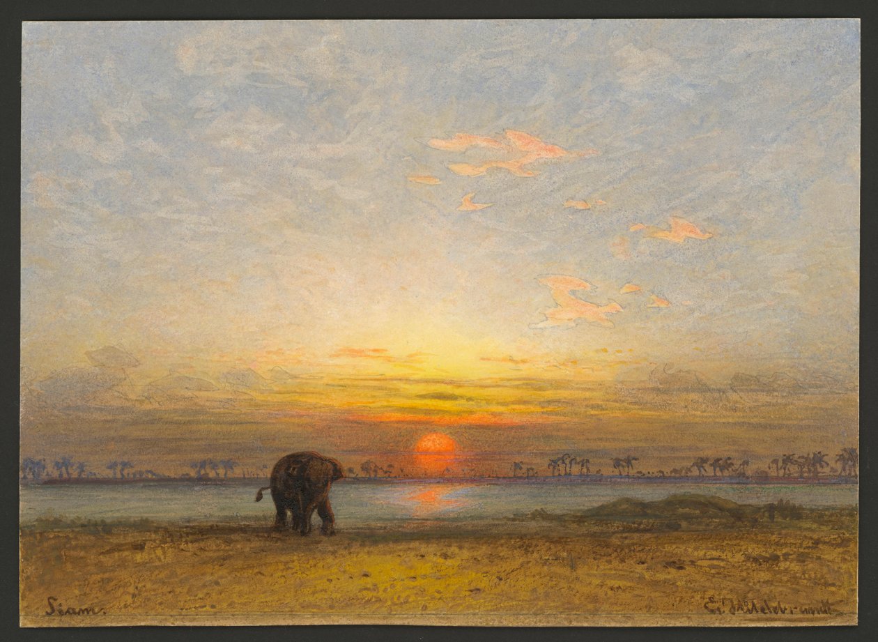 Zachód słońca w Syjamie autorstwa Eduard Hildebrandt
