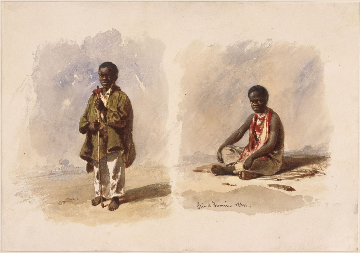 Dwóch małych Afro-Brazylijczyków; jeden stoi, a drugi siedzi autorstwa Eduard Hildebrandt