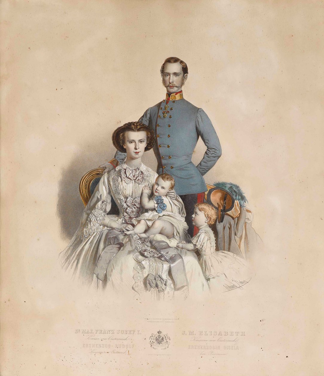 Franciszek Józef I i Elżbieta Austriacka z dziećmi, Gisela i Rudolf autorstwa Eduard Kaiser