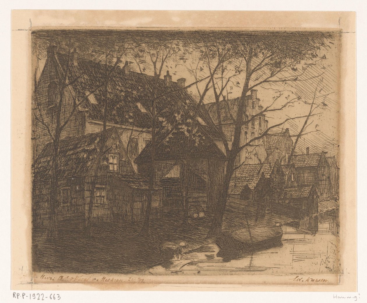 Tyły domów wzdłuż wody autorstwa Eduard Karsen (signed by artist)